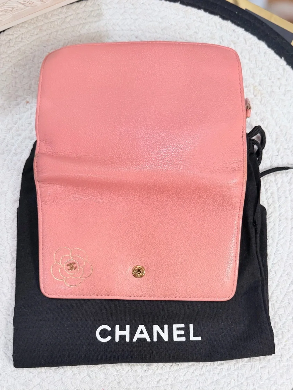 CHANEL Camellia L-Zip Pocket Wallet Pink Lambskin Gold Hardware + Dust Bag